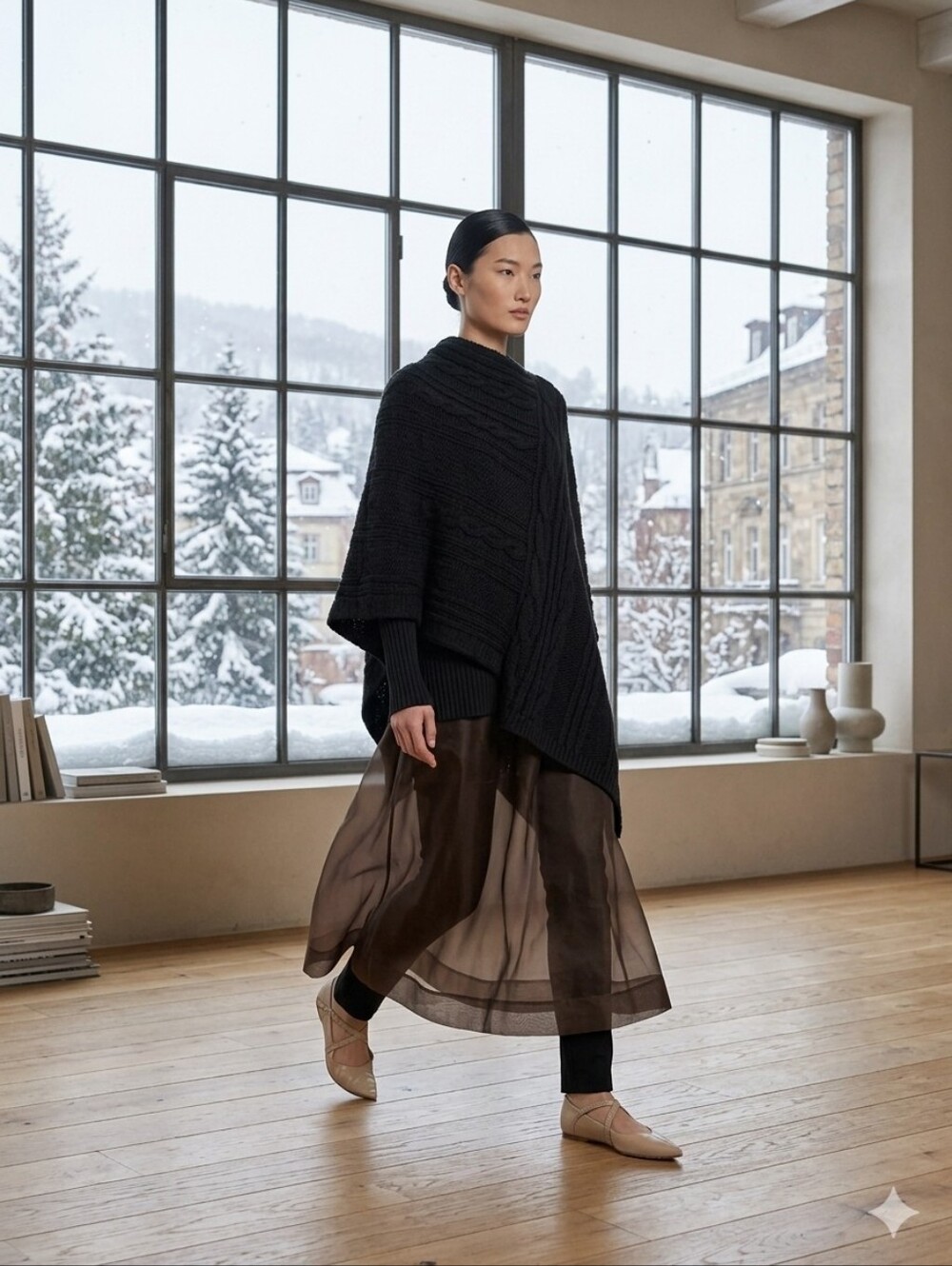 Cejon Chocolate Cable Knit Open-Front Poncho Shrug FairyFall Balletcore Hygge